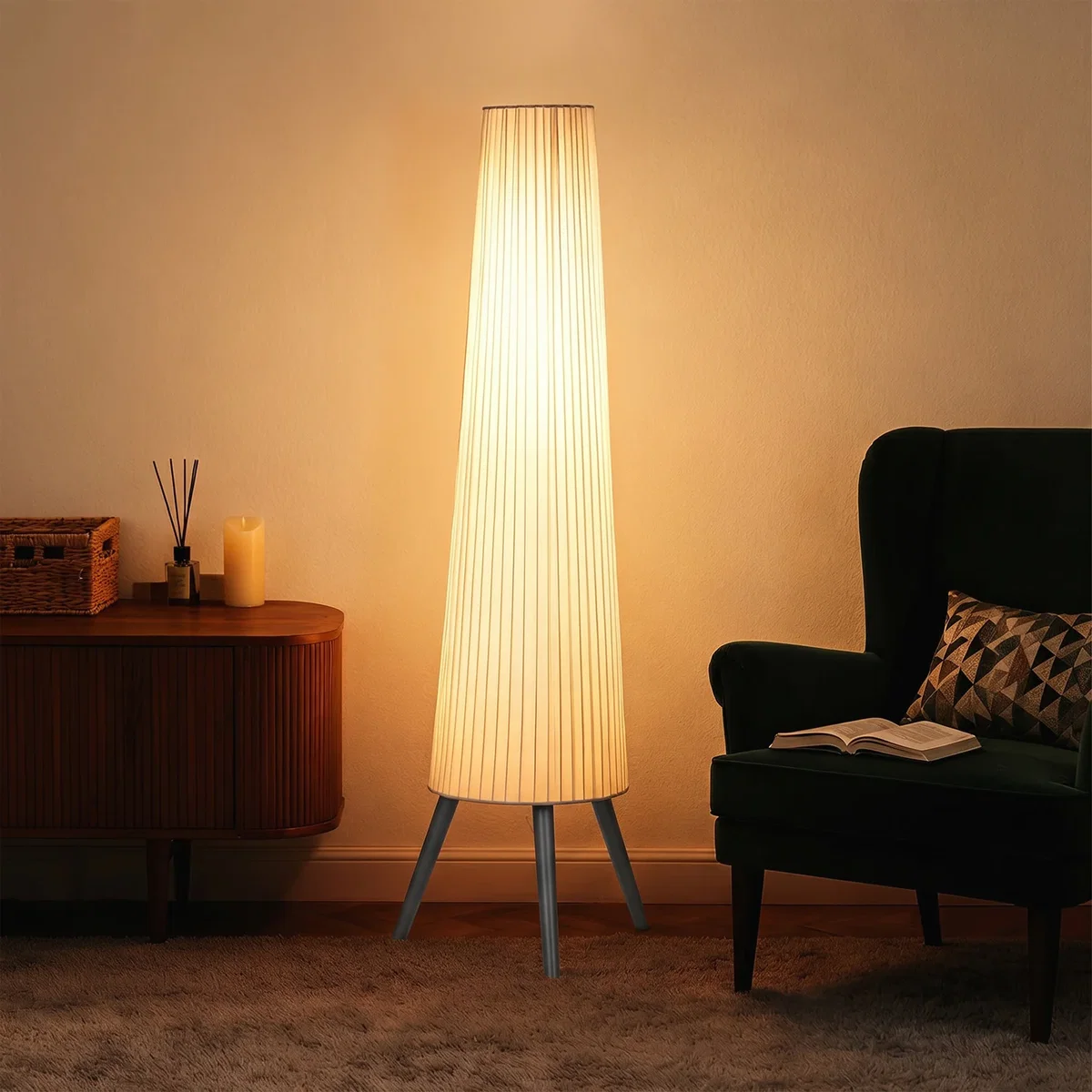 HOMCOM Dimmable Floor Lamp with Wooden Legs - White / Yes – image 3