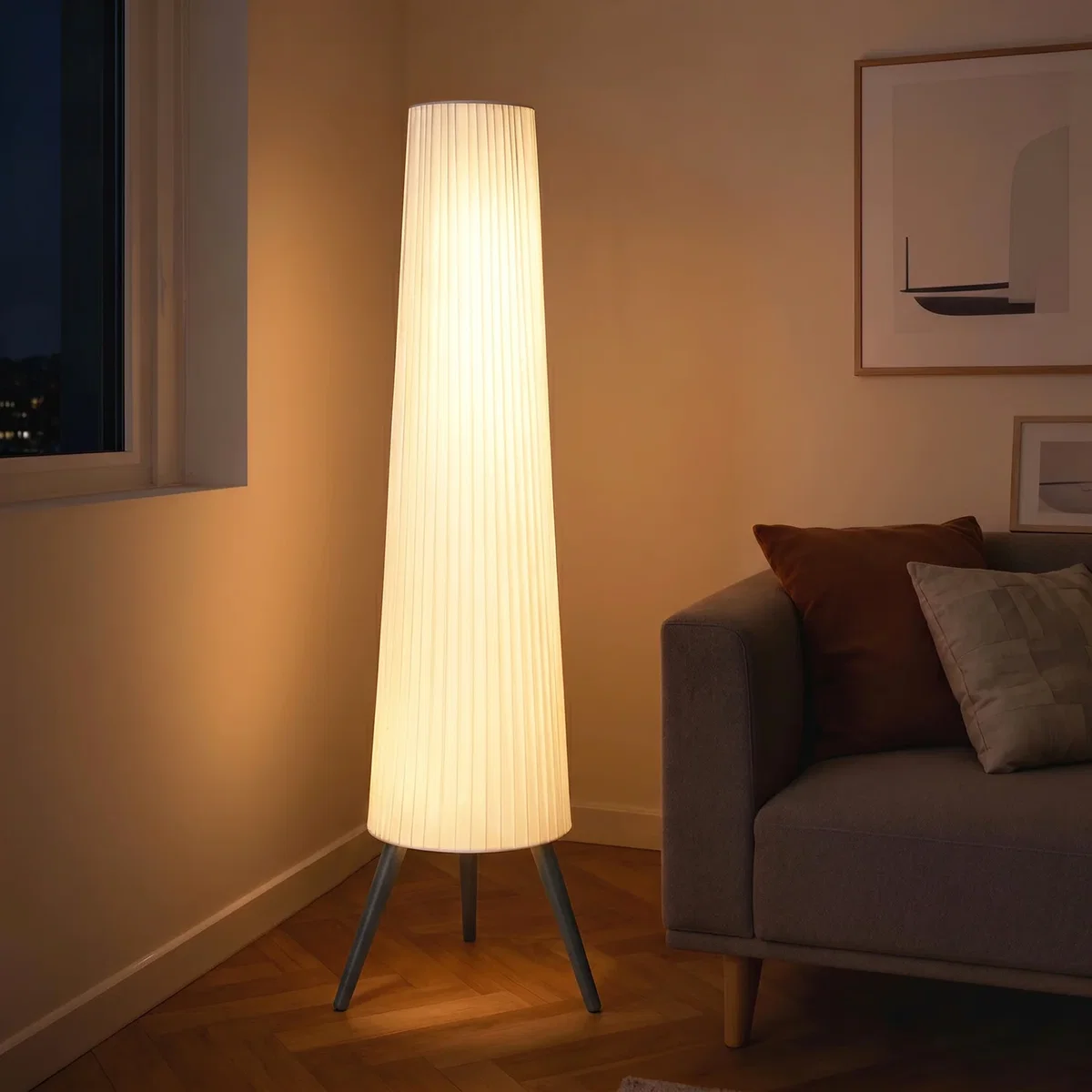 HOMCOM Dimmable Floor Lamp with Wooden Legs - White / Yes – image 4