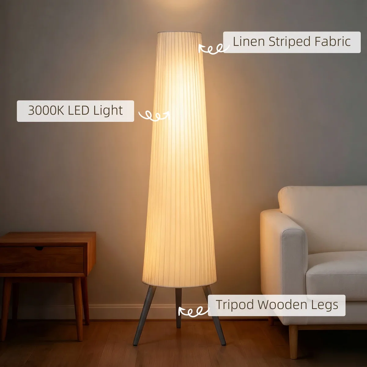 HOMCOM Dimmable Floor Lamp with Wooden Legs - White / Yes – image 6