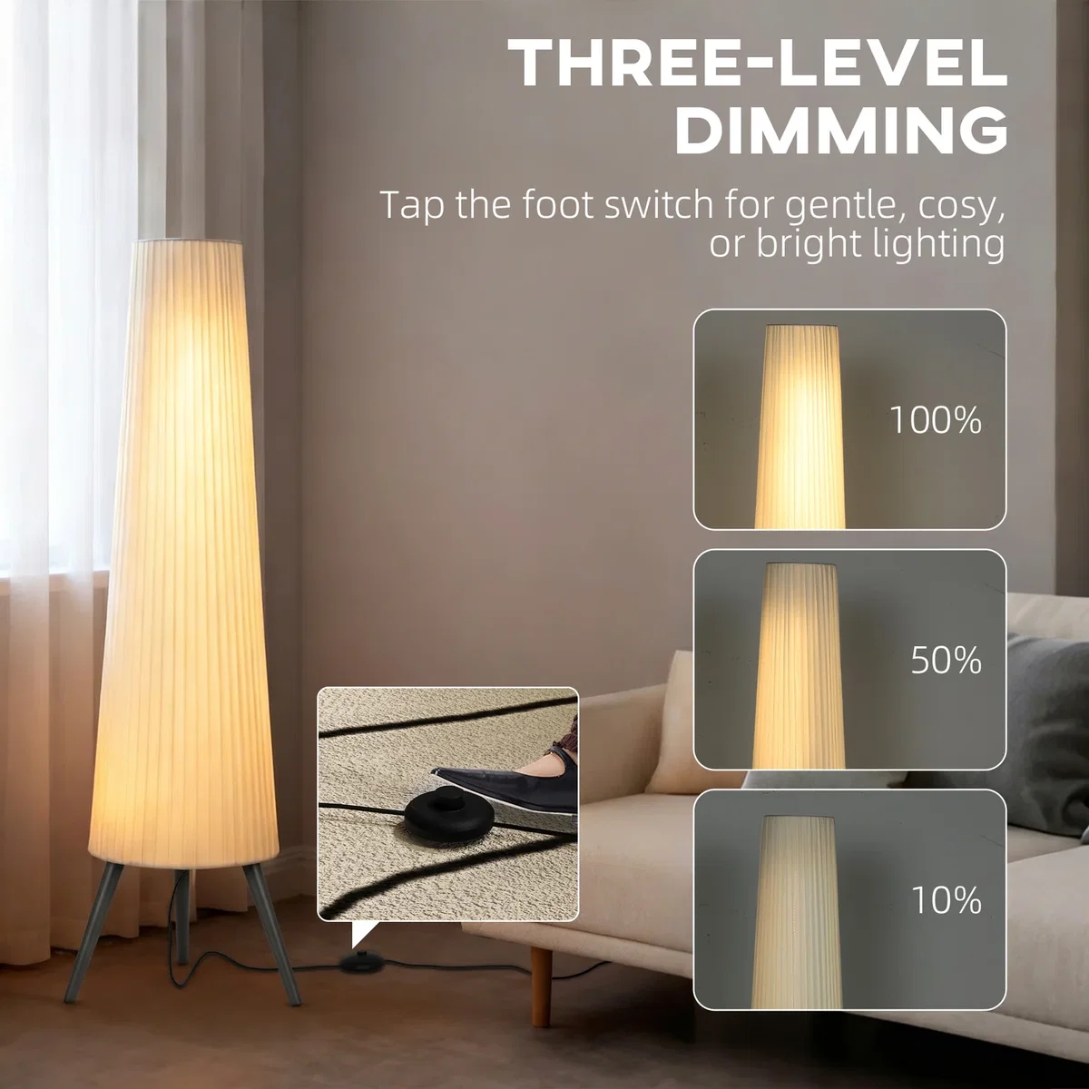 HOMCOM Dimmable Floor Lamp with Wooden Legs - White / Yes – image 7