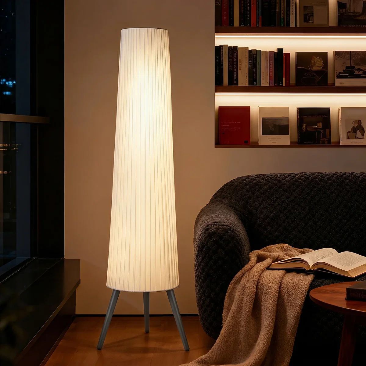 HOMCOM Dimmable Floor Lamp with Wooden Legs - White / Yes – image 1