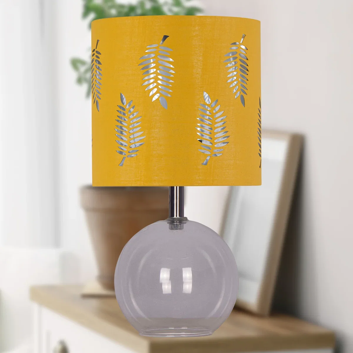 Set Of 2 Buck Clear Glass Table Lamps With Ochre Fern Shade - Clear & Ochre – image 4