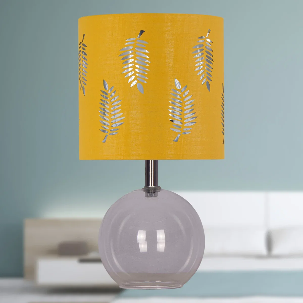 Set Of 2 Buck Clear Glass Table Lamps With Ochre Fern Shade - Clear & Ochre – image 5