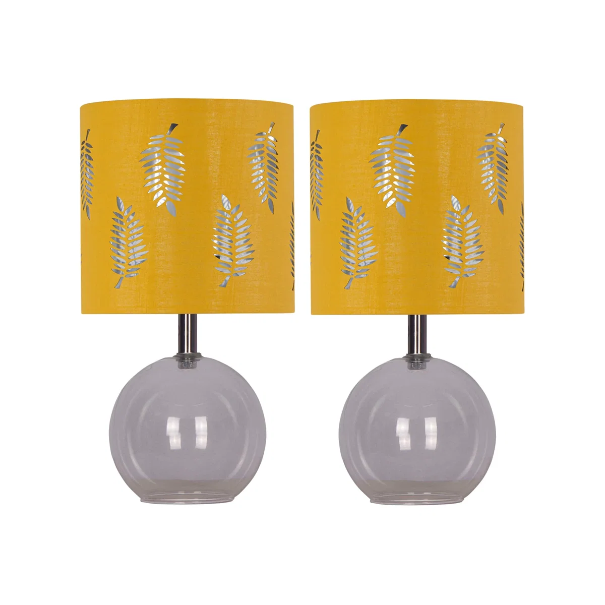 Set Of 2 Buck Clear Glass Table Lamps With Ochre Fern Shade - Clear & Ochre – image 1