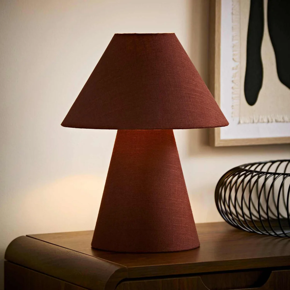 Gigi Tapered Full Fabric Conical Shade Table Lamp - Brown / Yes - Brown – image 3
