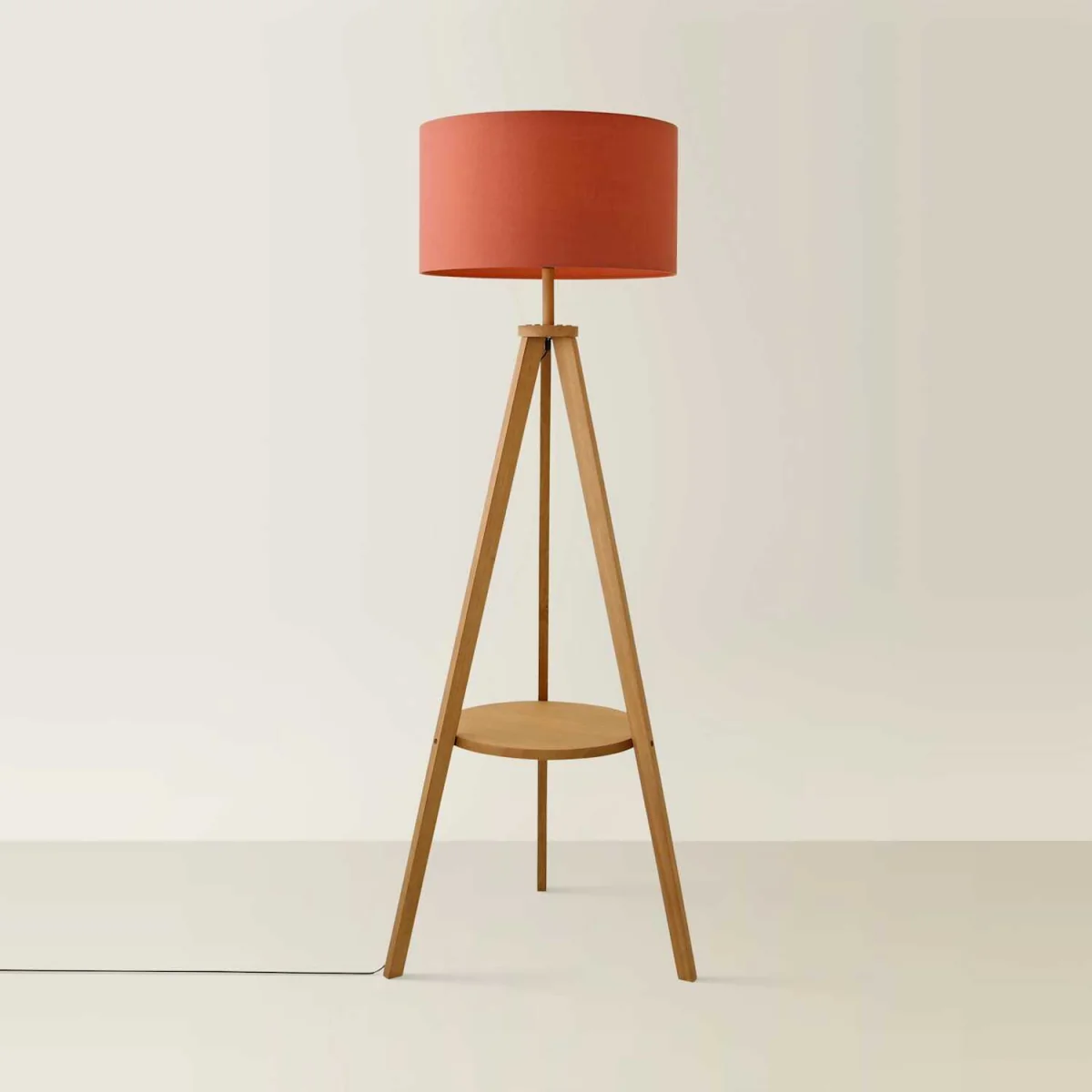 Morrigan Mid Wood Shelf Floor Lamp with Drum Shade - Red - Mid Wood – image 1
