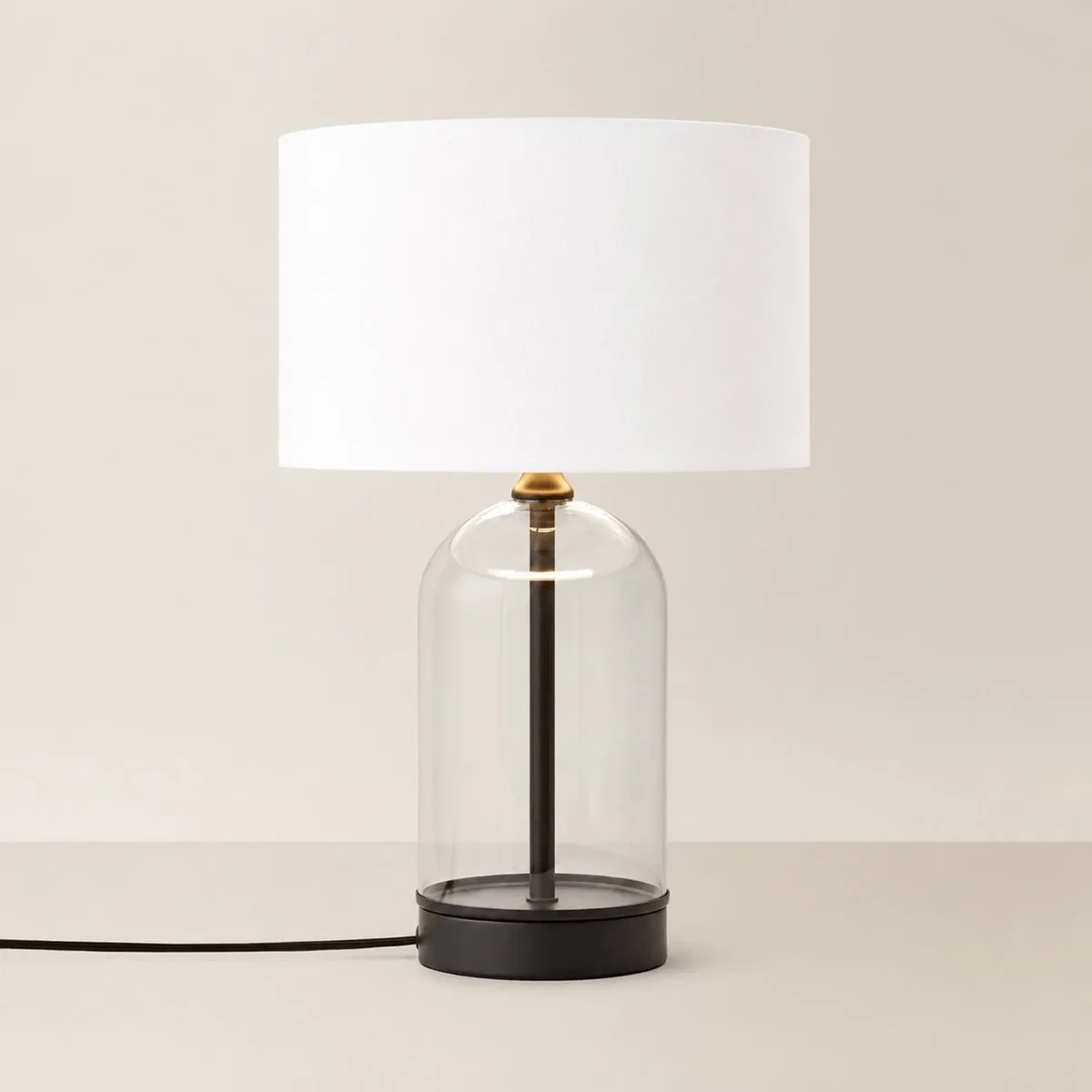 Jessy Fabric Drum Shade Trim Glass Table Lamp - Gold Trim / White Shade / Yes - Black – image 4