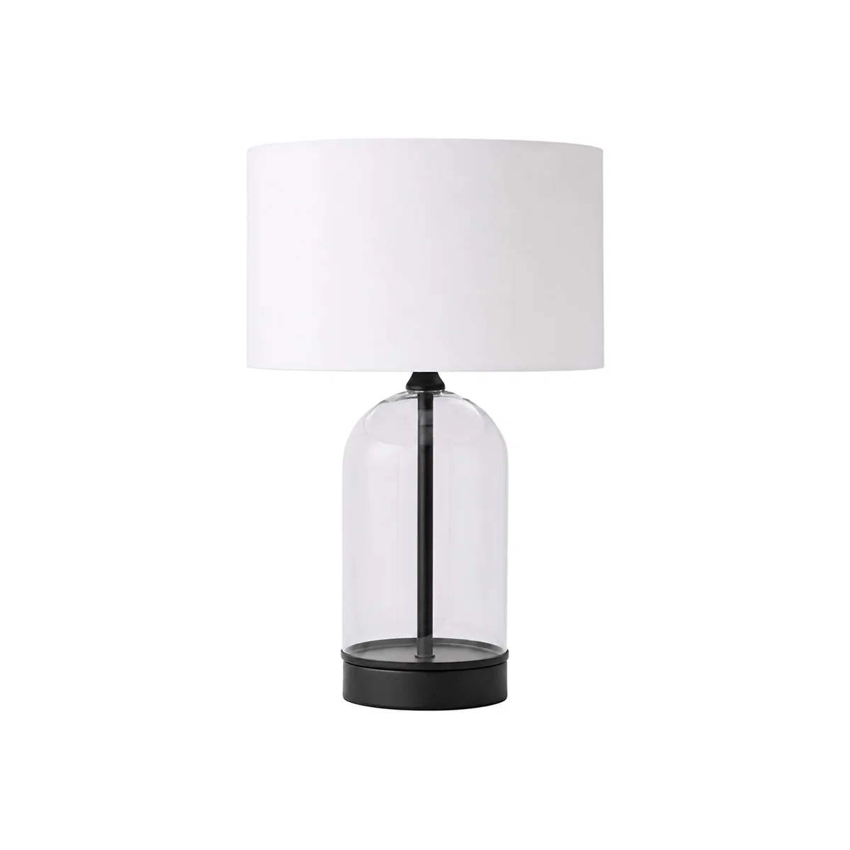 Jessy Fabric Drum Shade Trim Glass Table Lamp - Gold Trim / White Shade / Yes - Black – image 1