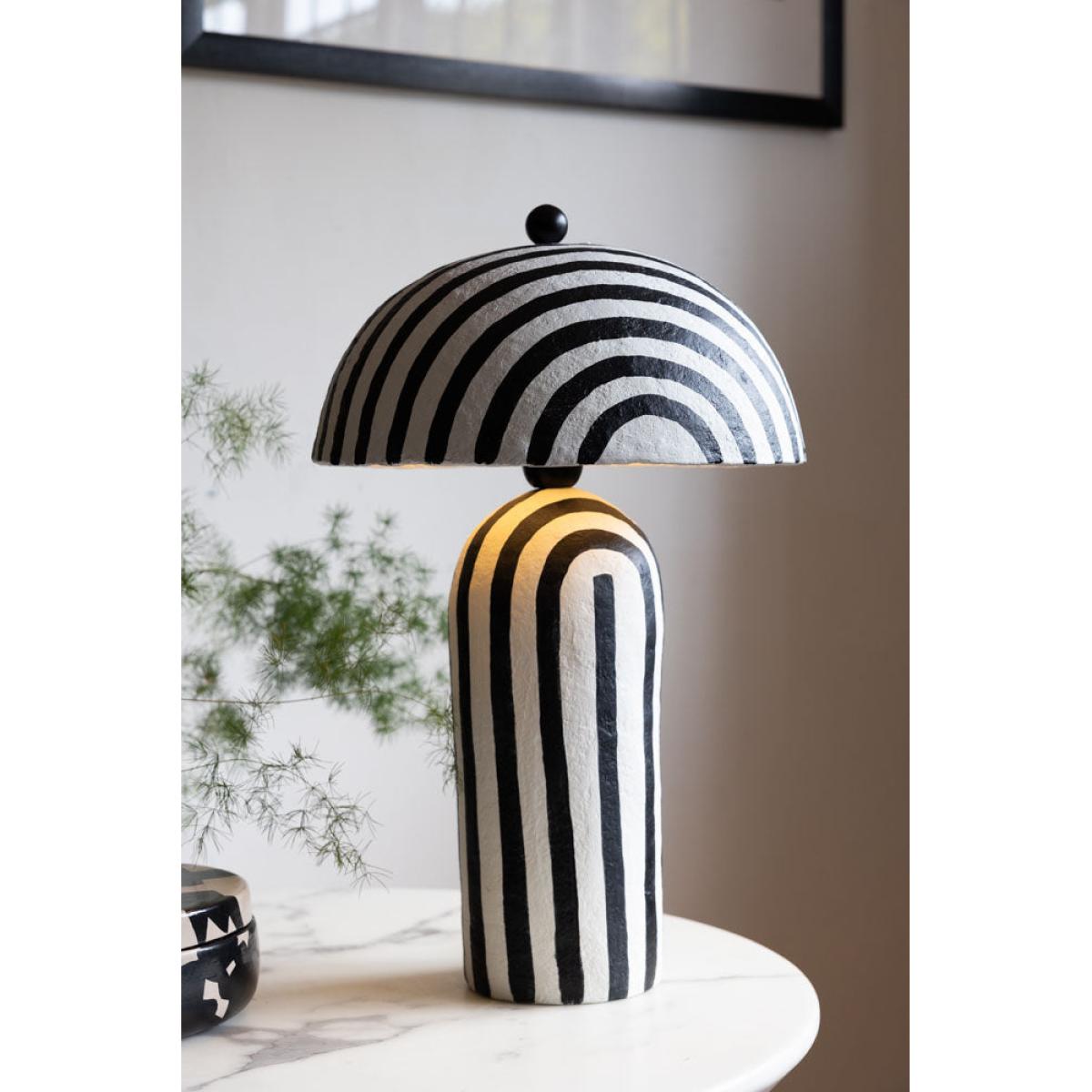 Black & White Stripe Paper Mache Table Lamp – image 3