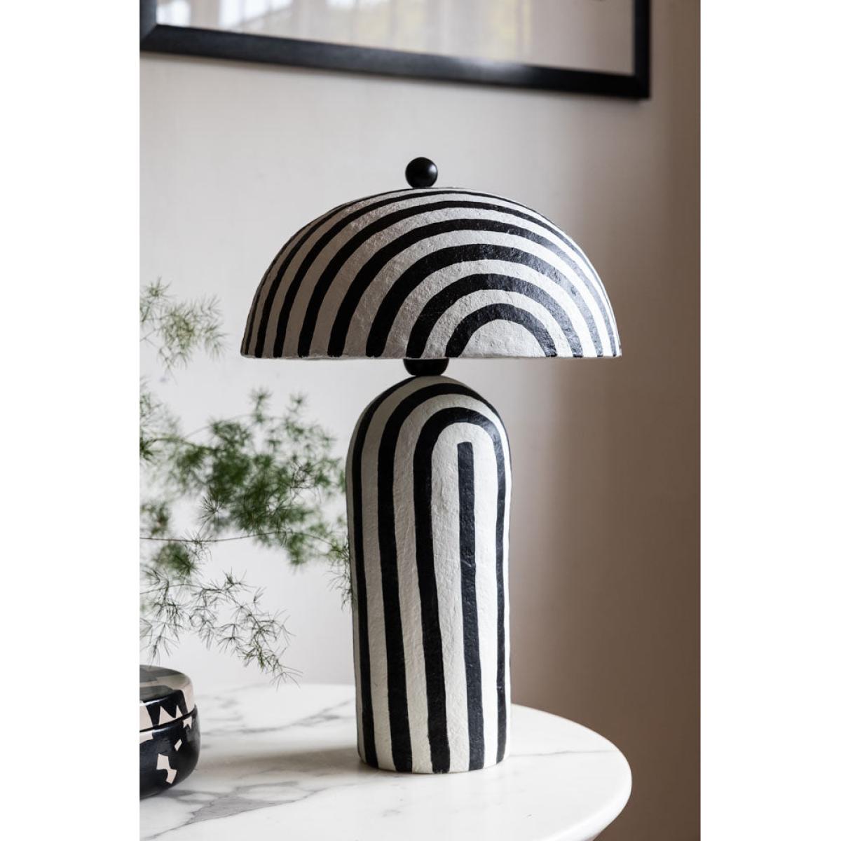 Black & White Stripe Paper Mache Table Lamp – image 6