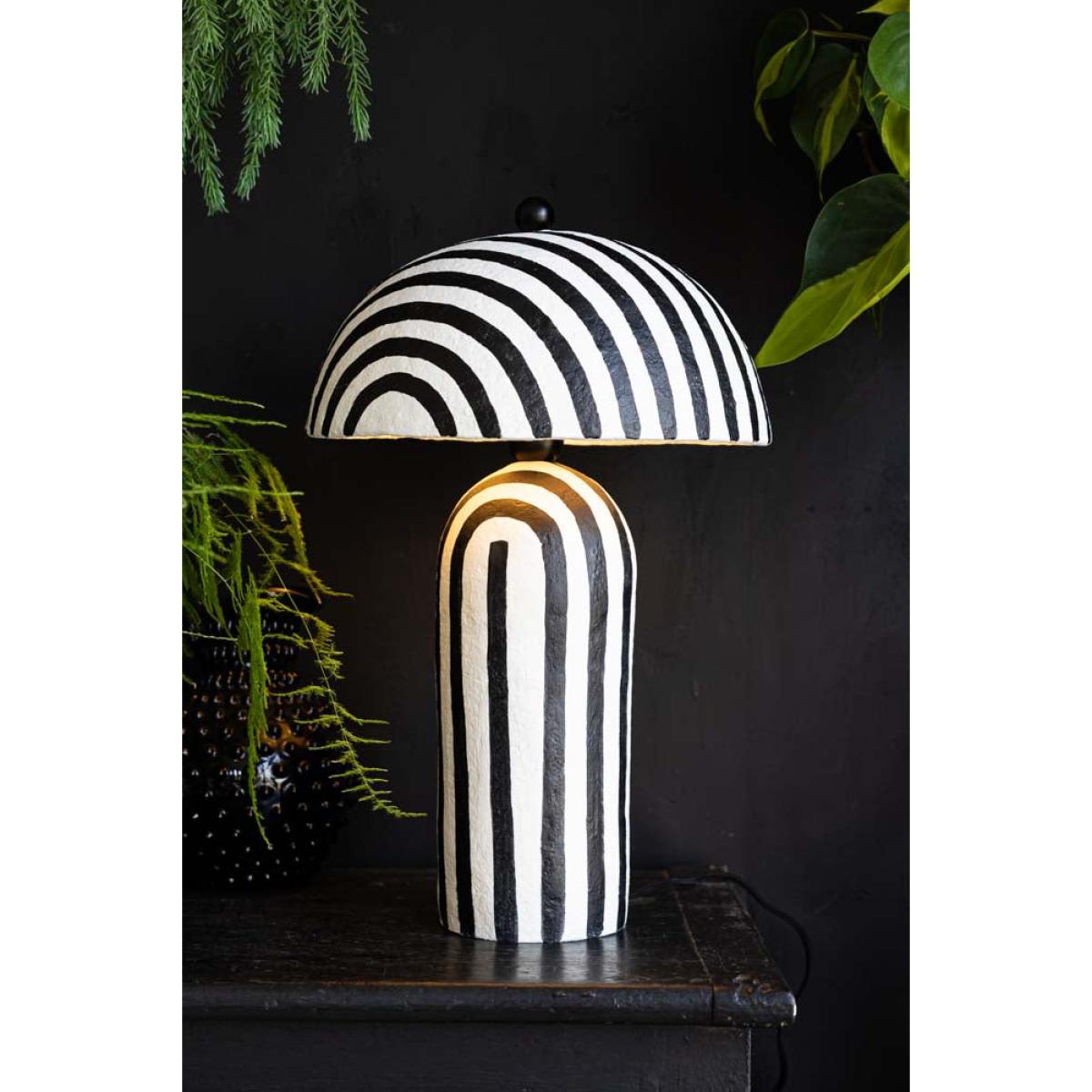 Black & White Stripe Paper Mache Table Lamp – image 8