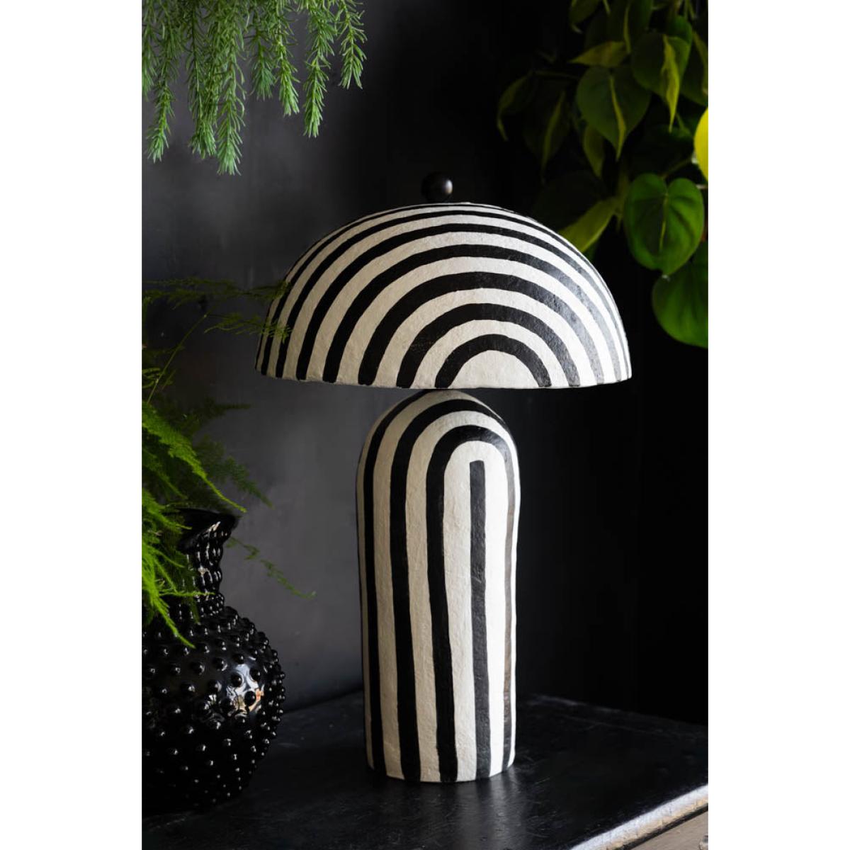 Black & White Stripe Paper Mache Table Lamp – image 9