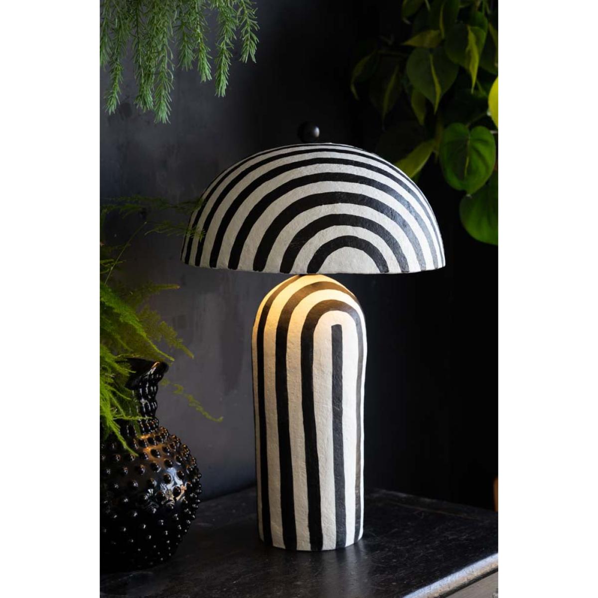 Black & White Stripe Paper Mache Table Lamp – image 10