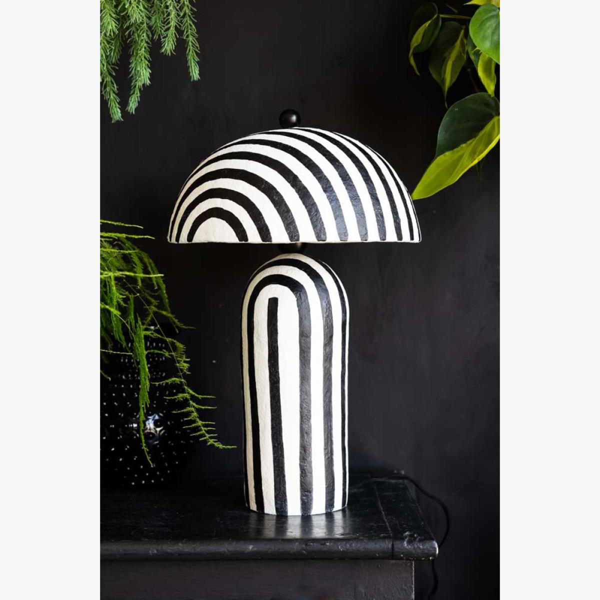 Black & White Stripe Paper Mache Table Lamp – image 1