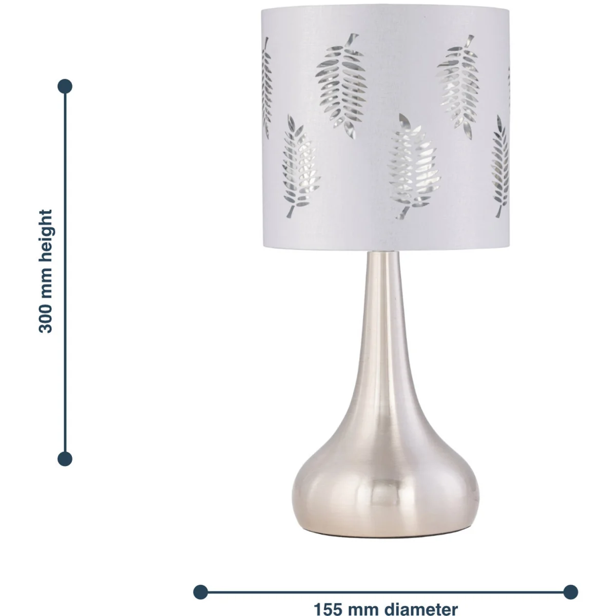 Romana Brushed Chrome Touch Table Lamp With White Fern Shade - Satin Nickel & White – image 4