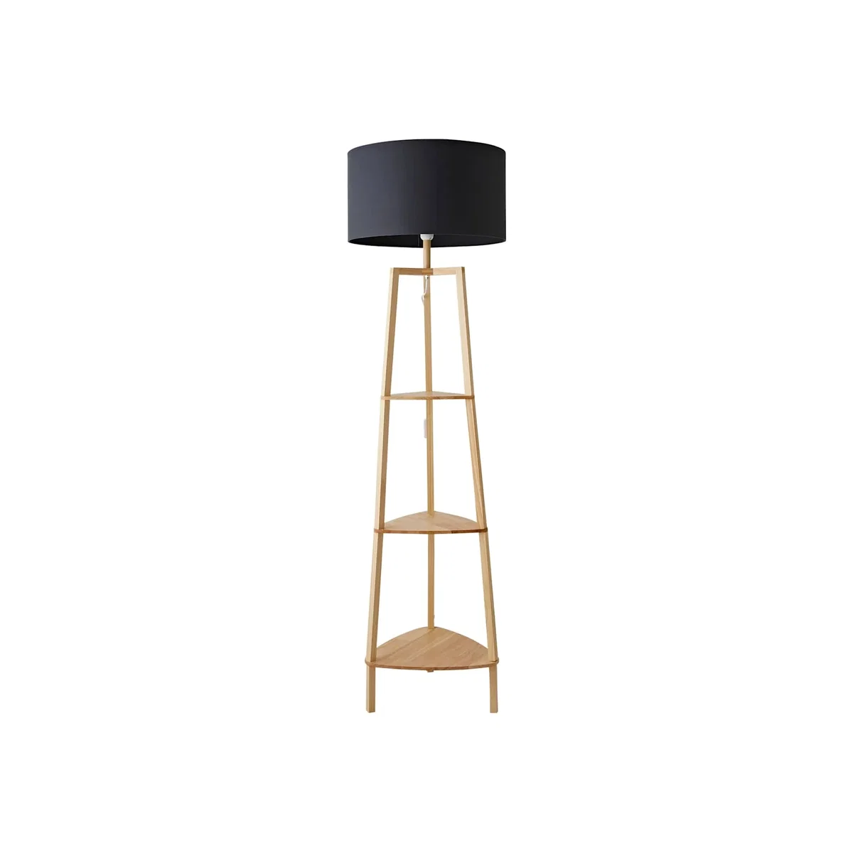 Hiru 3 Tier Wooden Shelf Floor Lamp with Large Drum Shade - Black / Yes - Charcoal – image 1