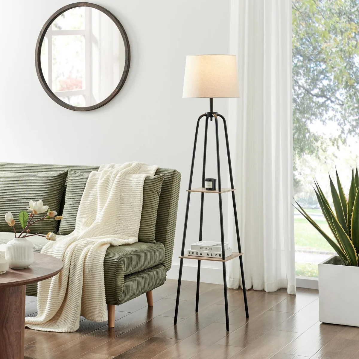 Kessia Black Standing Floor Lamp with Shelves - Black – image 4