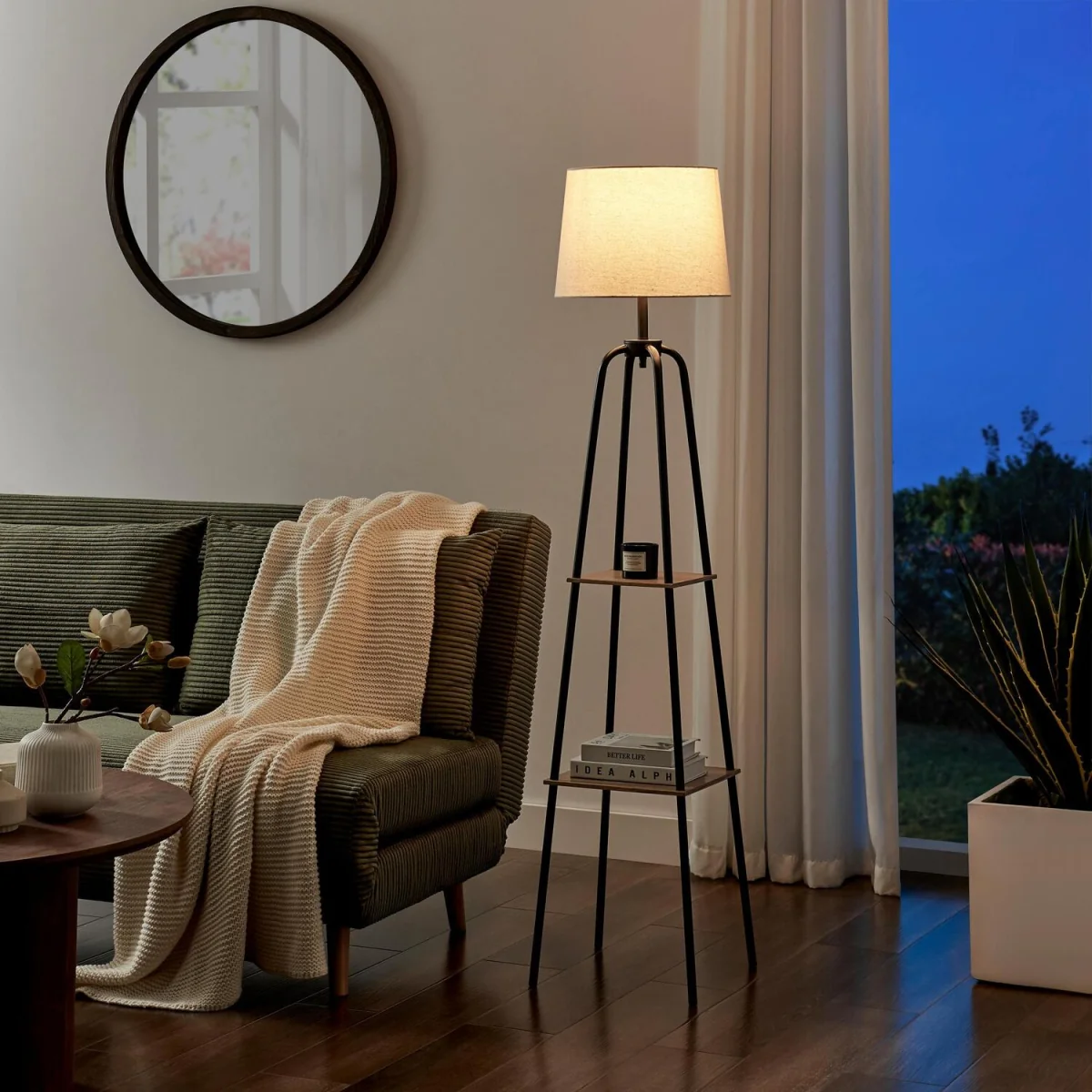 Kessia Black Standing Floor Lamp with Shelves - Black – image 5