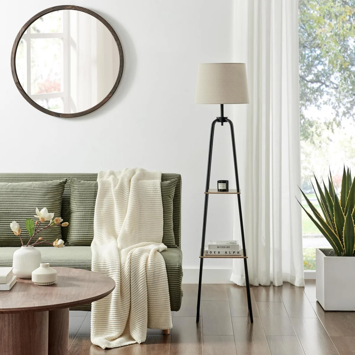 Kessia Black Standing Floor Lamp with Shelves - Black – image 1