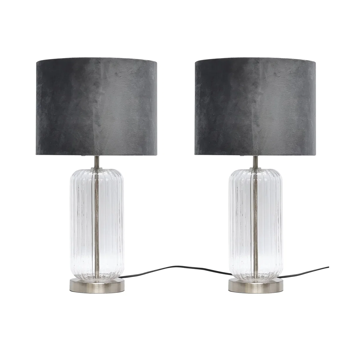Set Of 2 Walpole Glass And Brushed Chrome 49cm Table Lamps - Satin Nickel & Grey – image 1