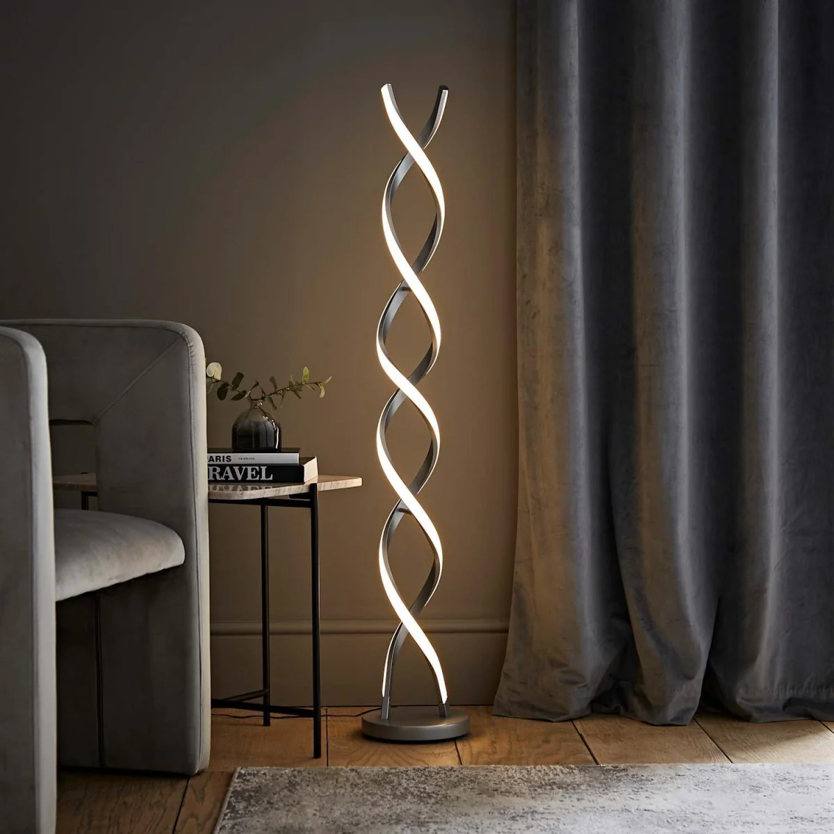 Infinity Matte Silver Double Twist Integrated LED Floor Lamp - Silver / No - Silver – image 3