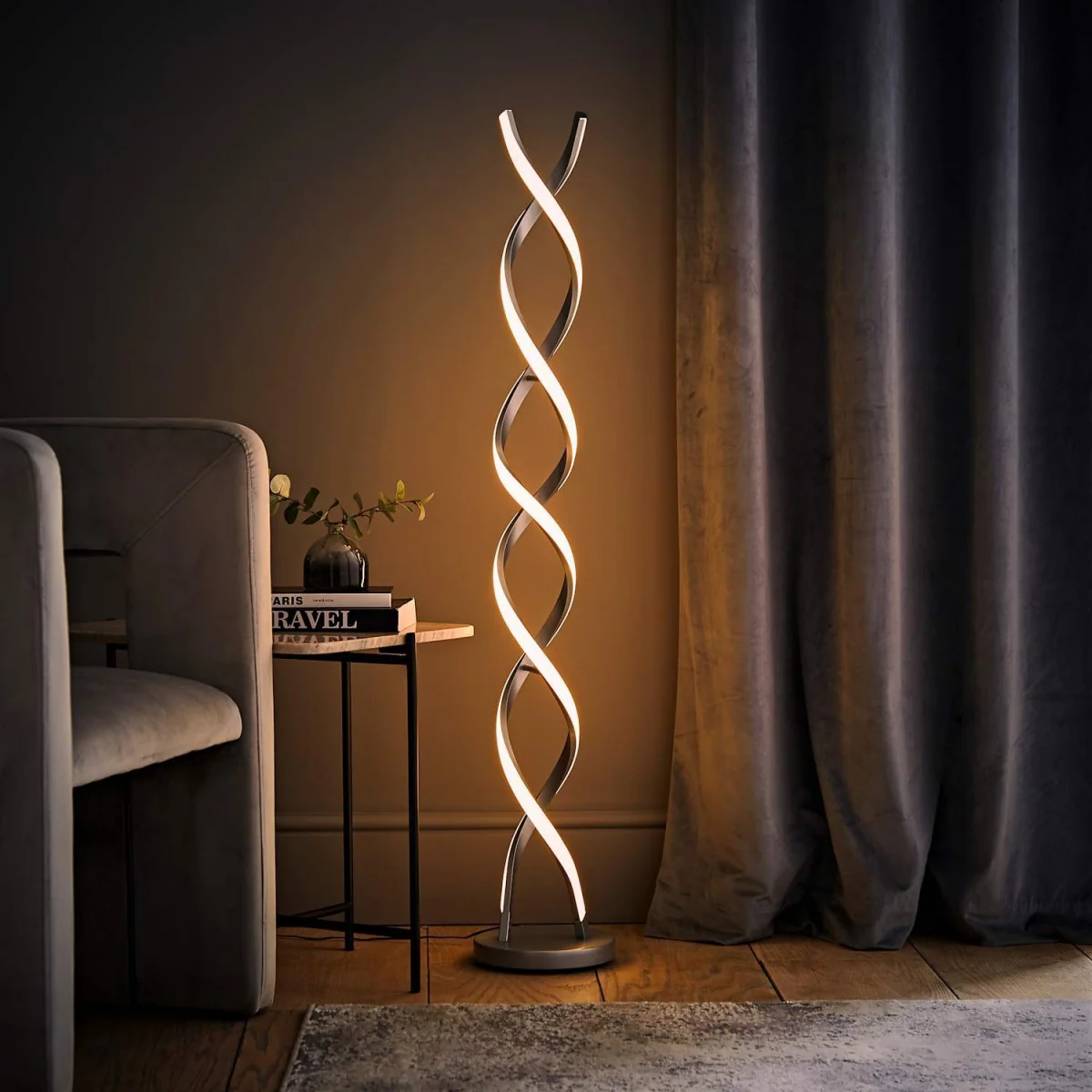 Infinity Matte Silver Double Twist Integrated LED Floor Lamp - Silver / No - Silver – image 4