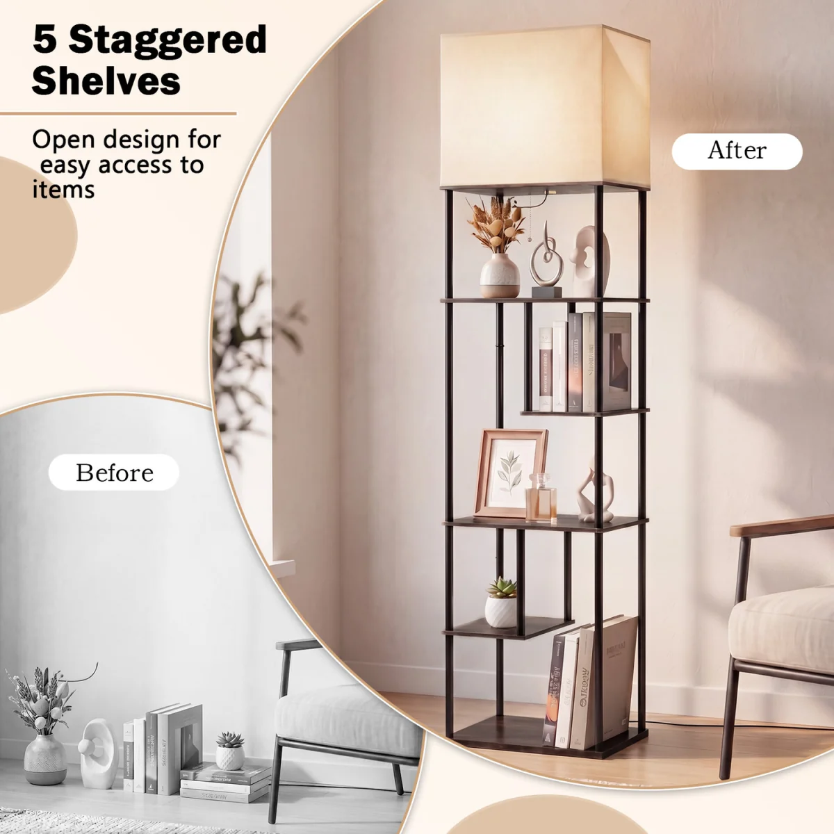 5-Tier Industrial Shelf Lamp - Brown – image 6