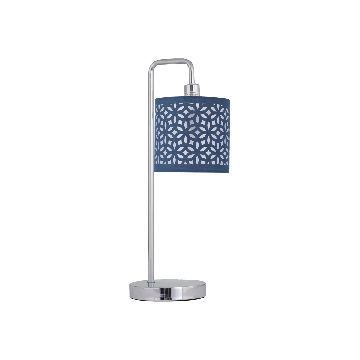 Chrome Arched Table Lamp With Navy Blue Laser Cut Shade - Chrome & Blue – image 1