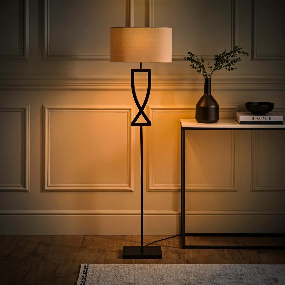 Katniss Tall Floor Lamp with Fabric Oval Shade - Black / Yes - Black – image 2