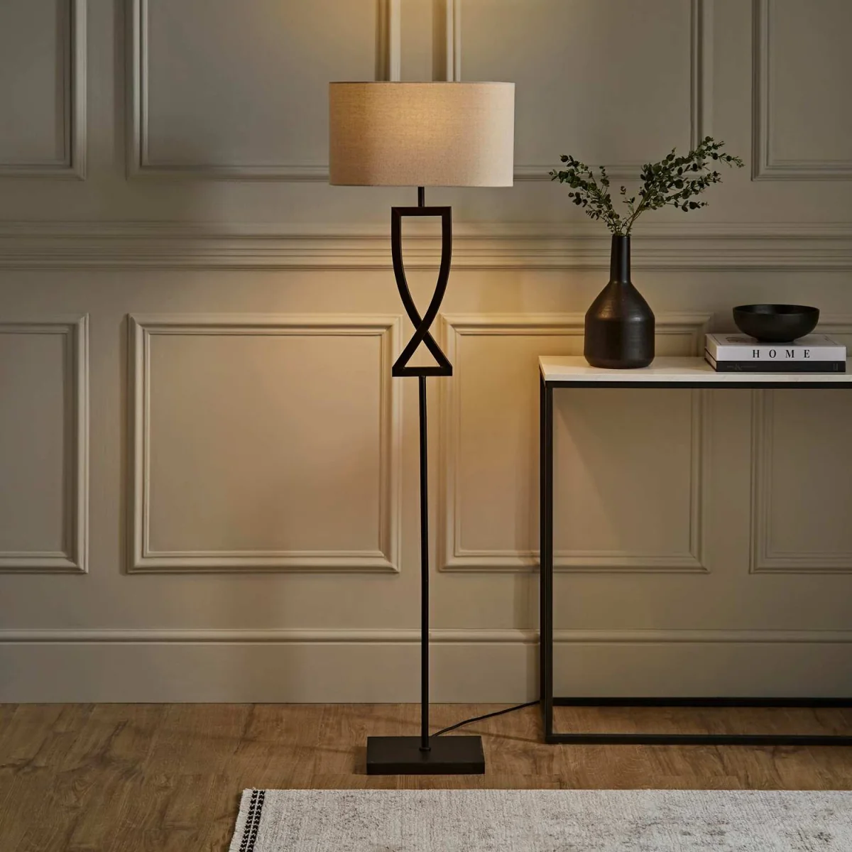 Katniss Tall Floor Lamp with Fabric Oval Shade - Black / Yes - Black – image 3