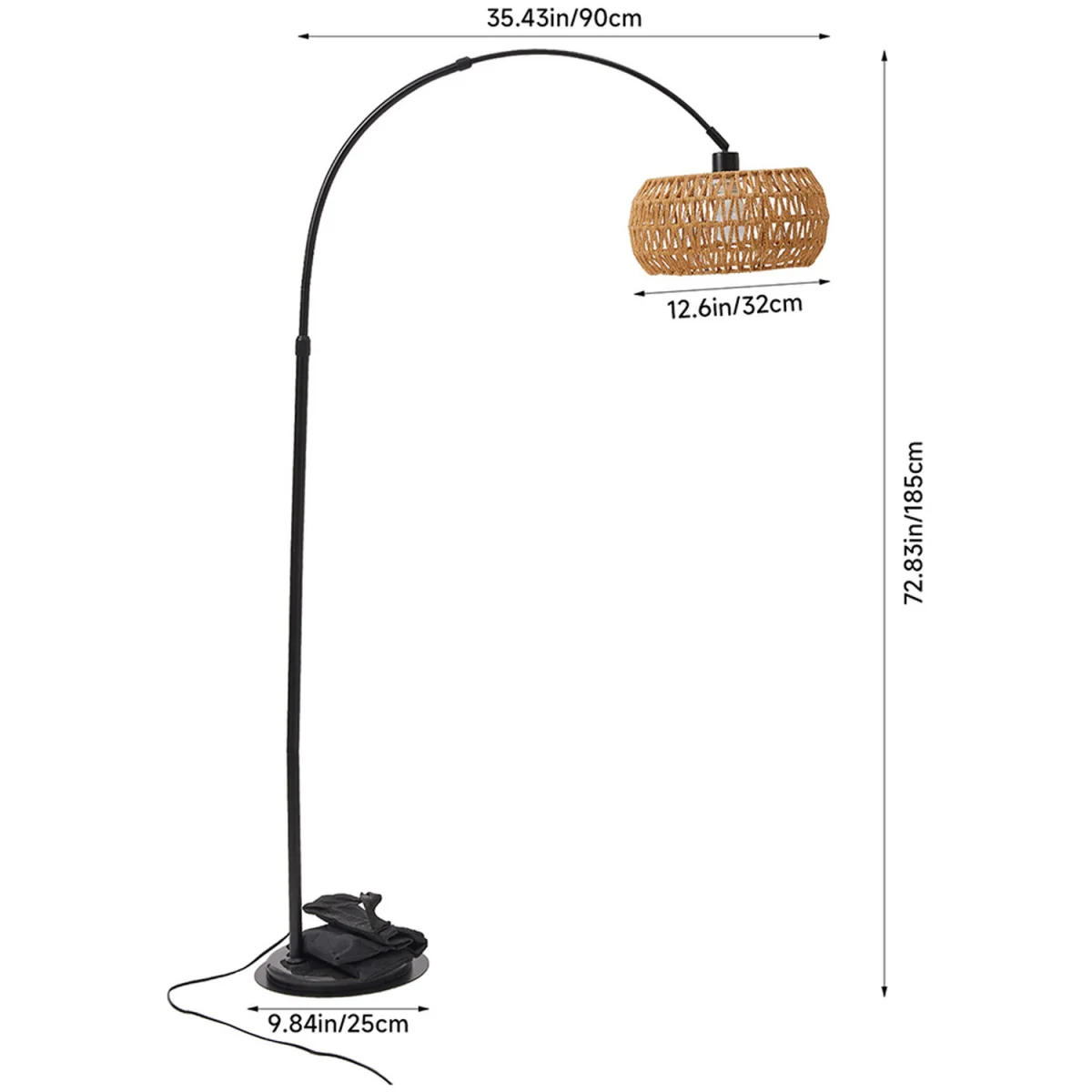 Boho Rattan Arc Floor Lamp with Remote Control - Neutral – image 5