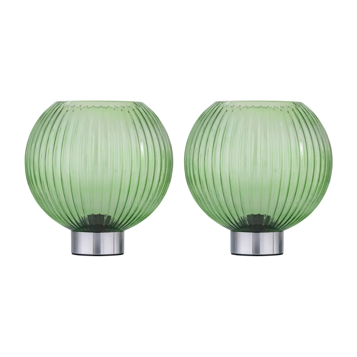 Set Of 2 Betchley Battery Operated Chrome Lamp With Green Glass - Chrome & Green – image 1
