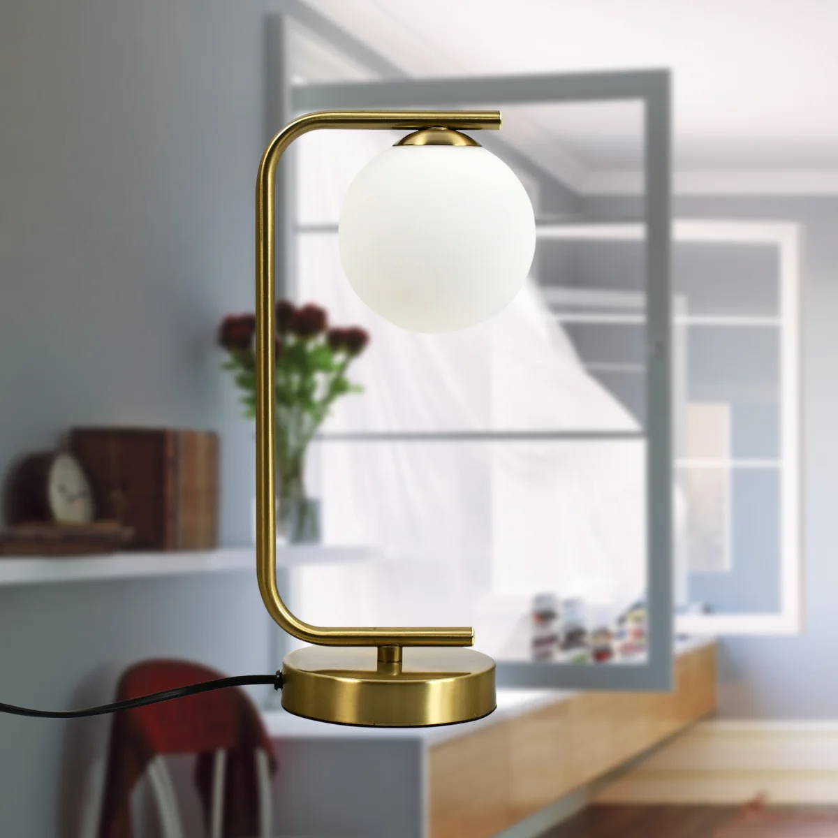 Grosvenor Table Lamp - Satin Brass Plate And White Glass – image 5