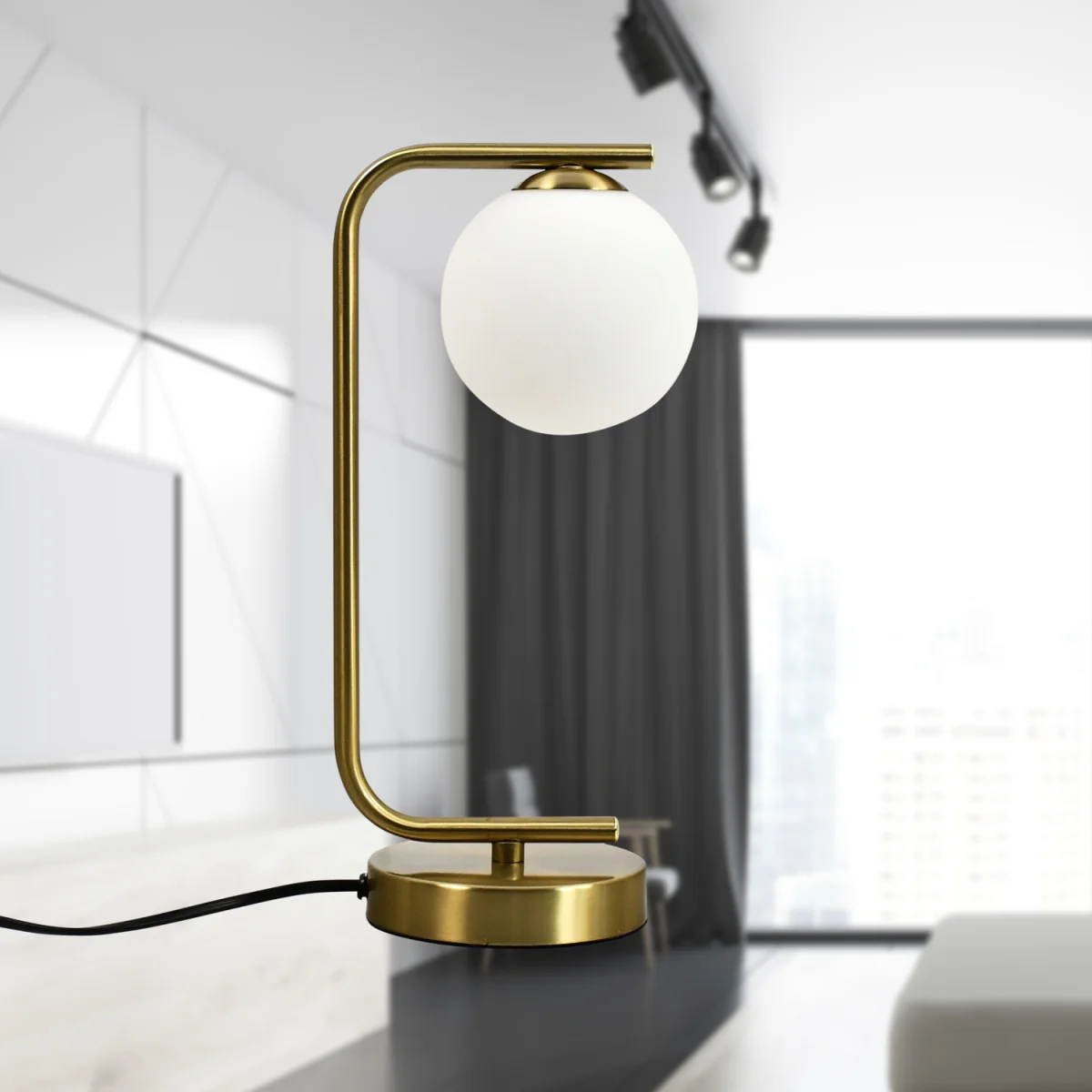 Grosvenor Table Lamp - Satin Brass Plate And White Glass – image 6