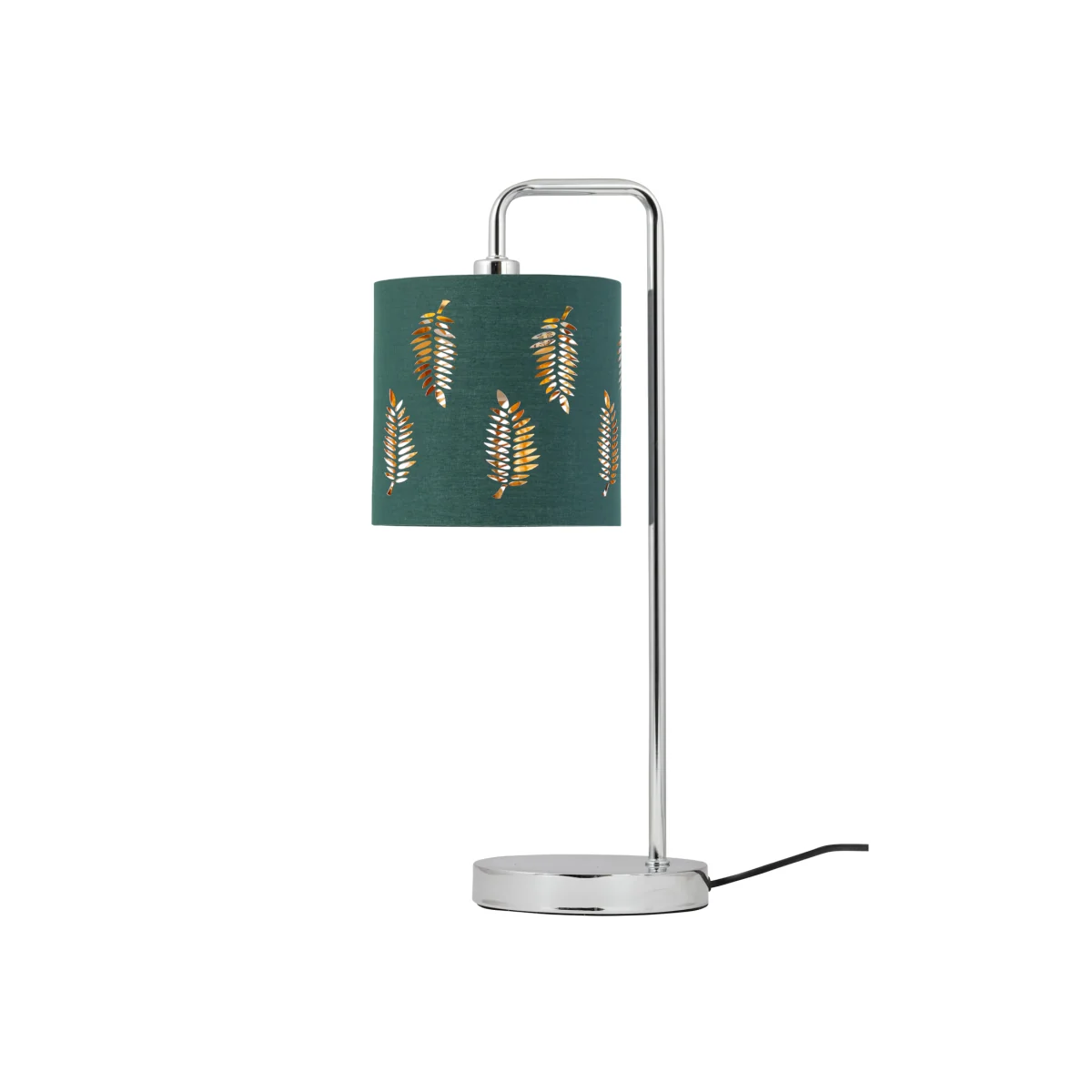 Chrome Arched Table Lamp With Dark Green Fern Cut Out Shade - Chrome & Green – image 1