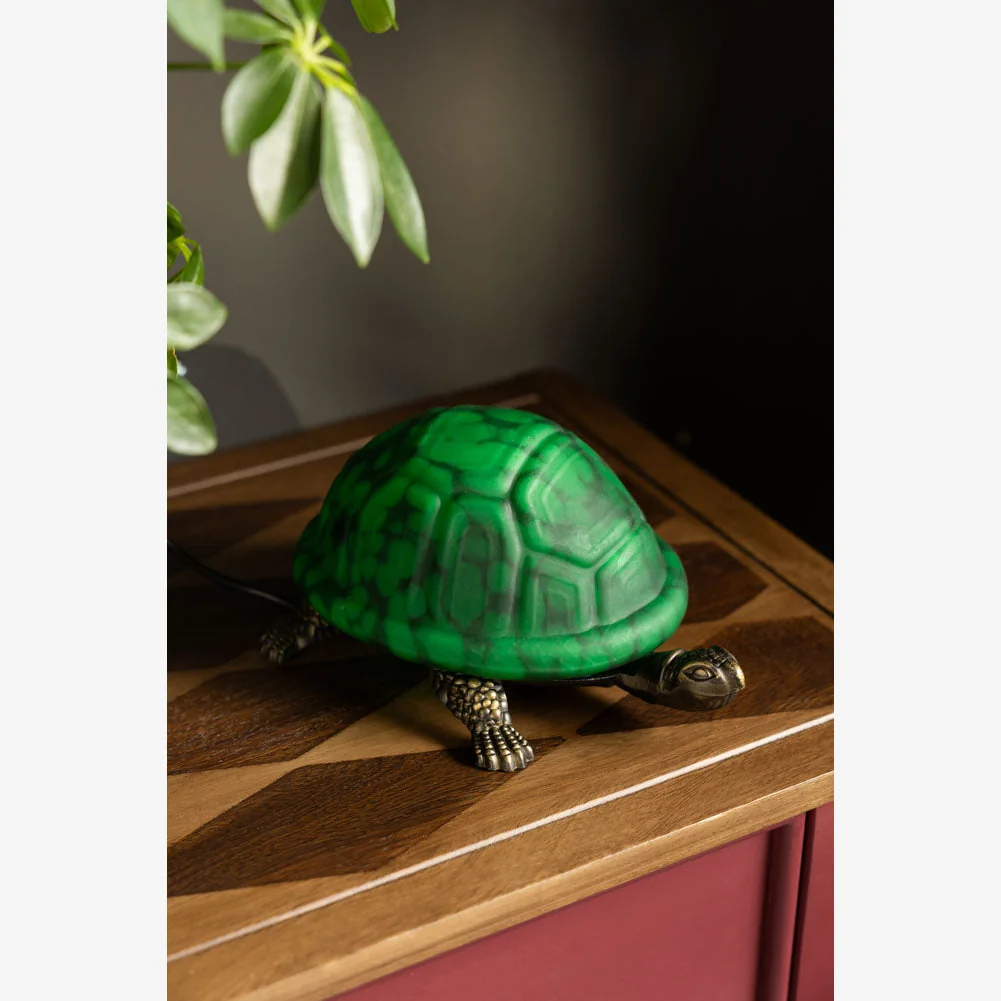 Green Speckled Glass Turtle Table Lamp – image 1
