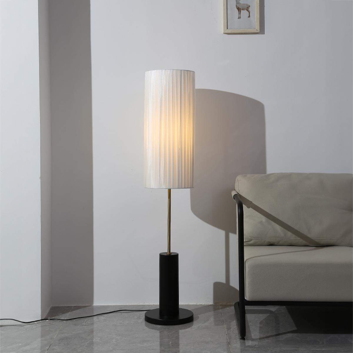 Classic Retro Floor Lamp with Fabric Shade - White