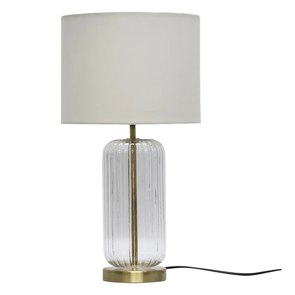 Set Of 2 Walpole Fluted Glass Brass Table Lamps With Ivory  Shade - Antique Brass & Ivory – image 2