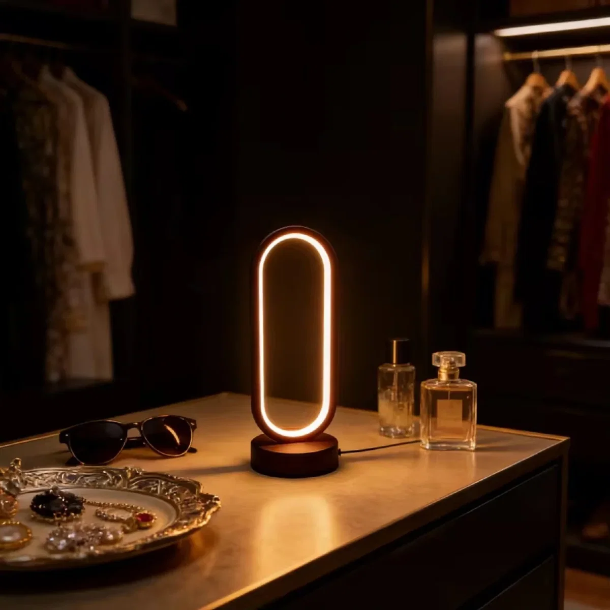 Modern Ring LED Table Lamp USB Dimmable Bedside Night Light - Black – image 2