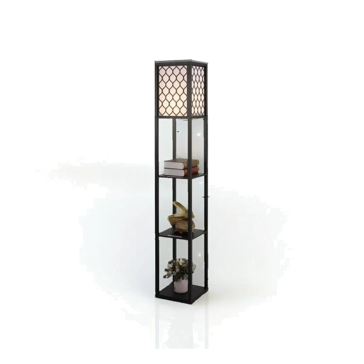 3 Tier Wood Floor Lamp with Storage Shelves - Honeycombe