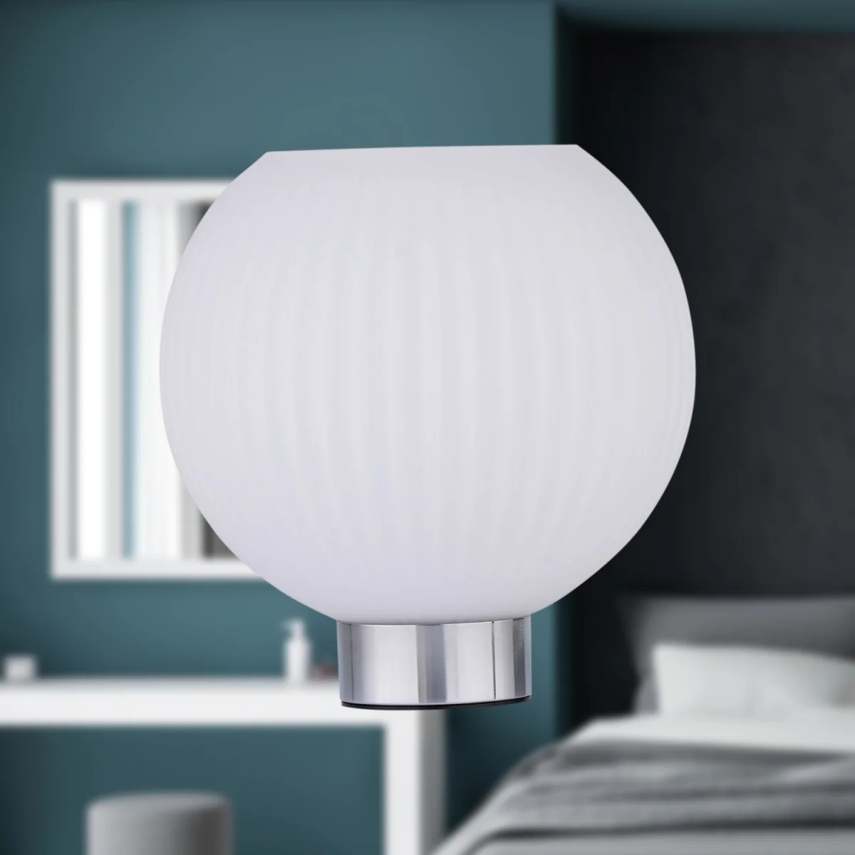 Set Of 2 Betchley Table Lamps - Chromed Plastic And White Ribbed Glass – image 5