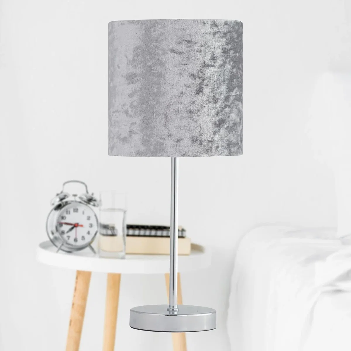 Chrome Touch Operated Table Lamp With Grey Crushed Velvet Shade - Chrome & Grey – image 4
