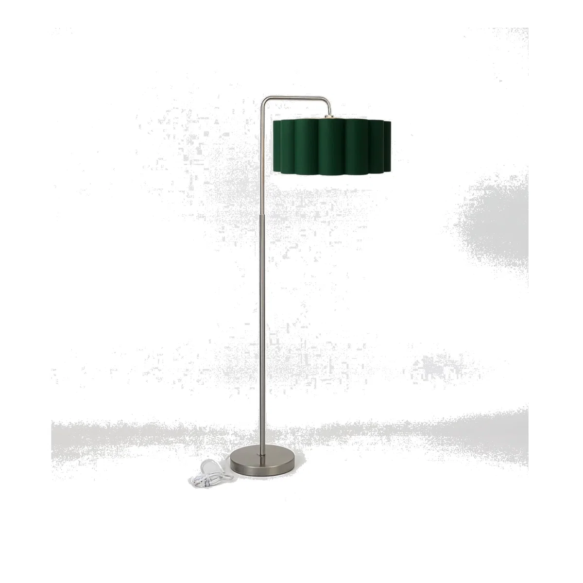 CGC Kyra Brushed Nickel Angled Floor Lamp with Large Scalloped Lampshade - Forest Green