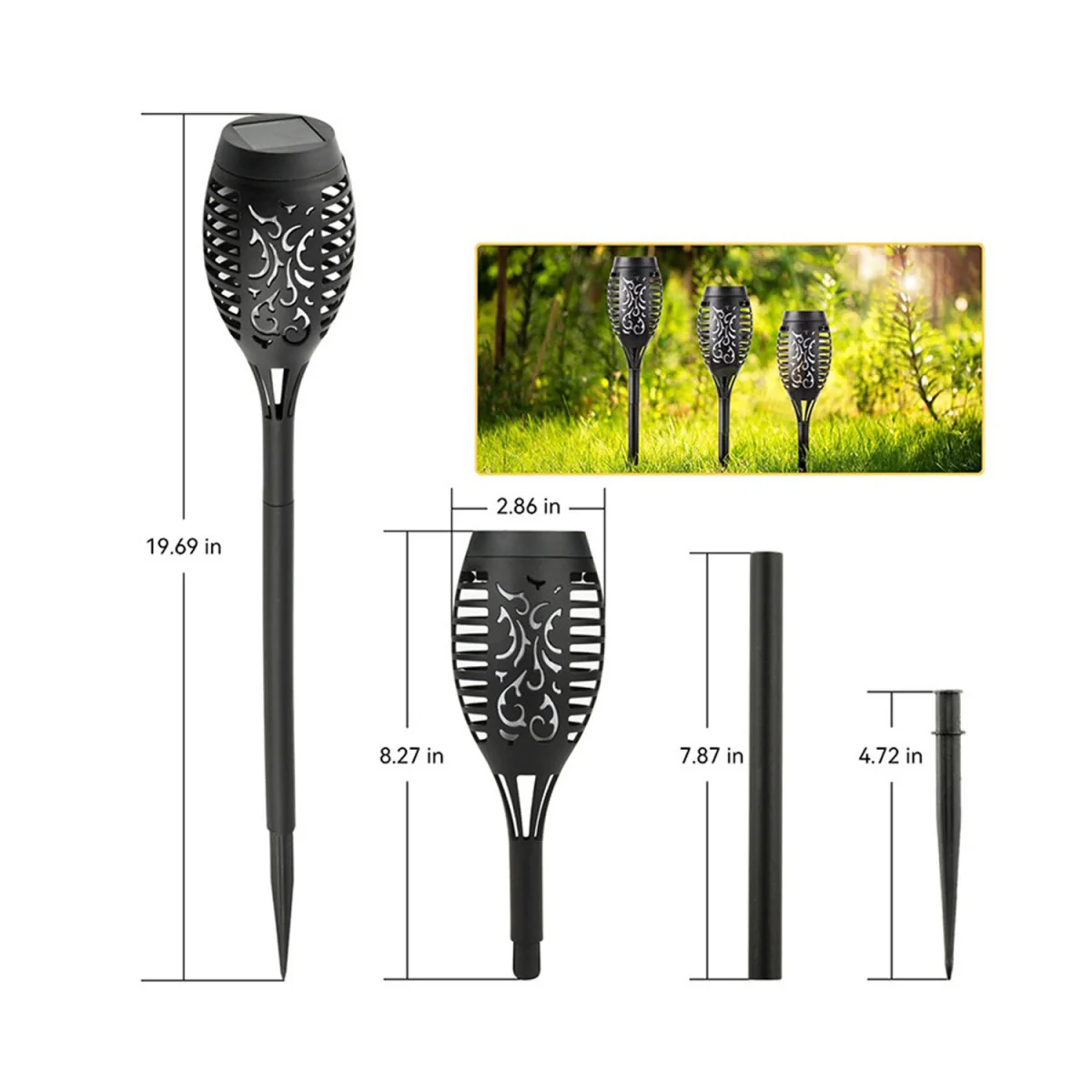 Solar Garden Lights Outdoor Waterproof LED Pathway Lawn Stake Lights - Black – image 2
