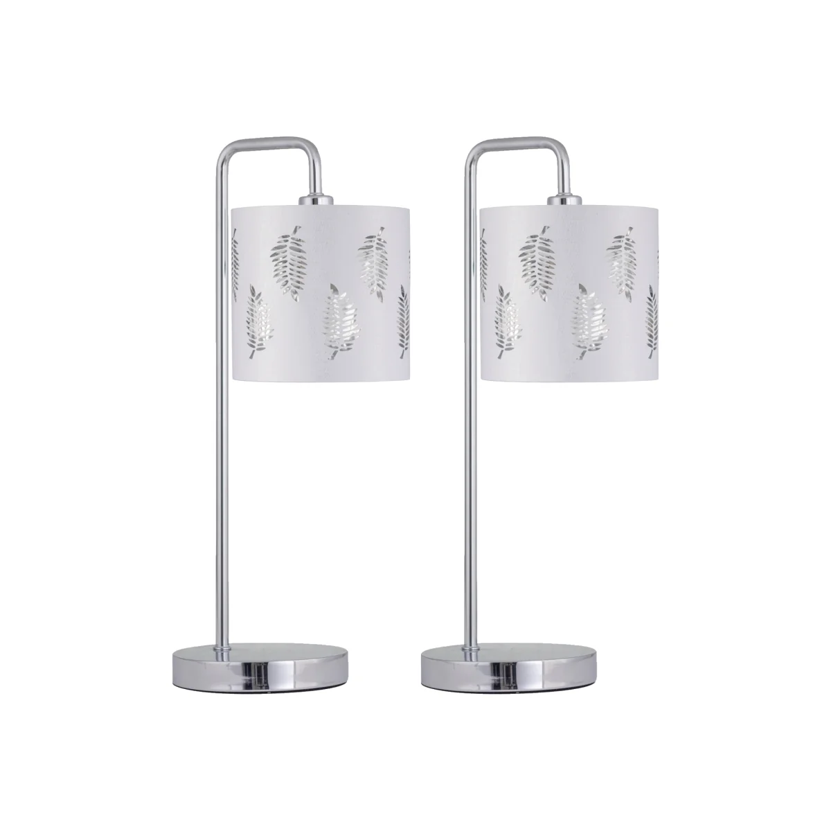 Set Of 2 Arched Table Lamps With White Fern Shades - Chrome & White – image 1