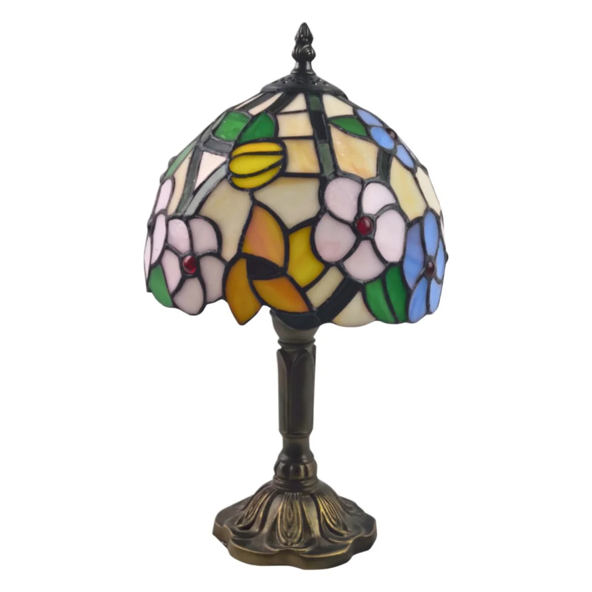 Stanley Table Lamp With Shade - Antique Brass And Tiffany Decorated Glass – image 2