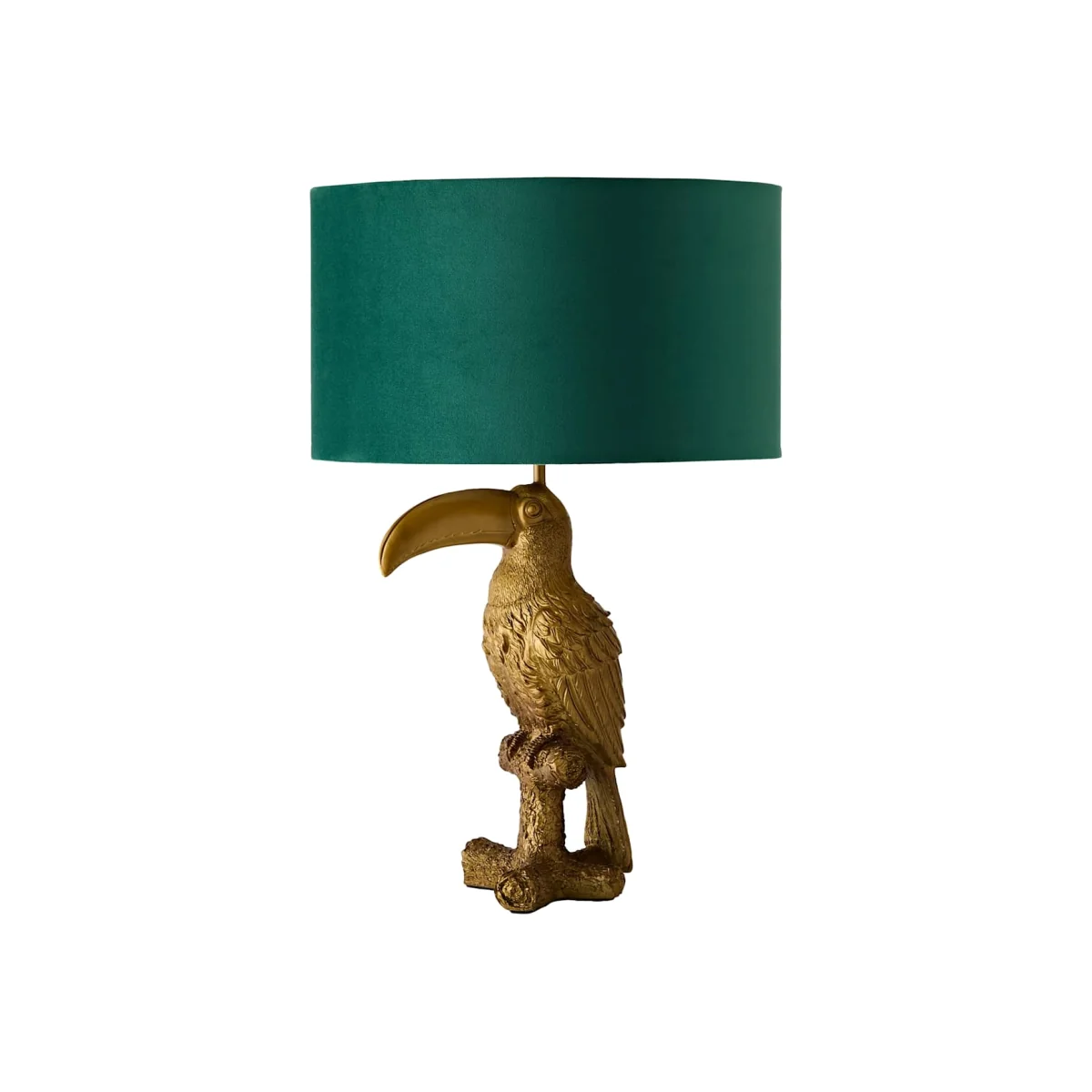 Tuki Toucan Brushed Bronze Table Lamp - Green Velvet Gold Shade / Yes - Green and Gold