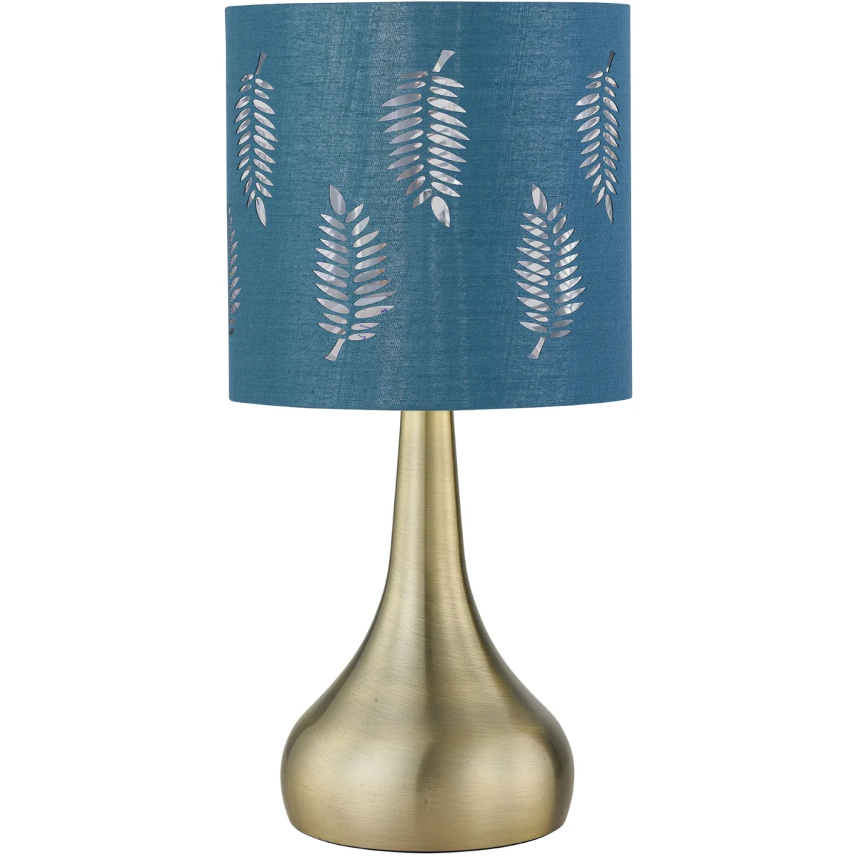 Set Of 2 Romana Antique Brass Touch Table Lamps Teal Fern Shade - Antique Brass & Teal – image 2