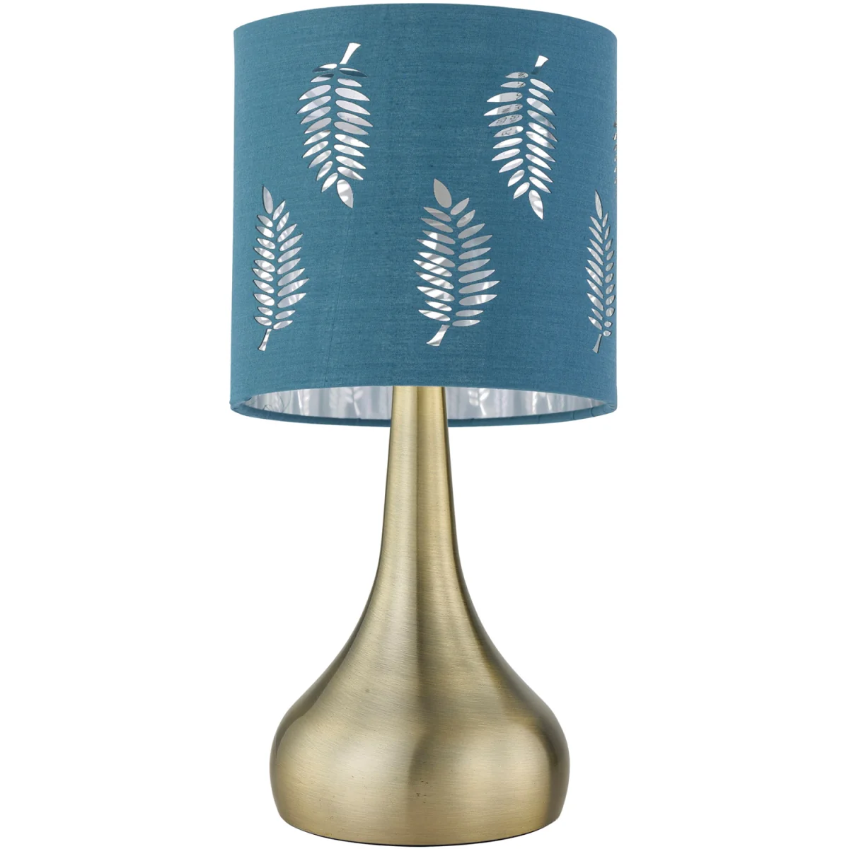Set Of 2 Romana Antique Brass Touch Table Lamps Teal Fern Shade - Antique Brass & Teal – image 3