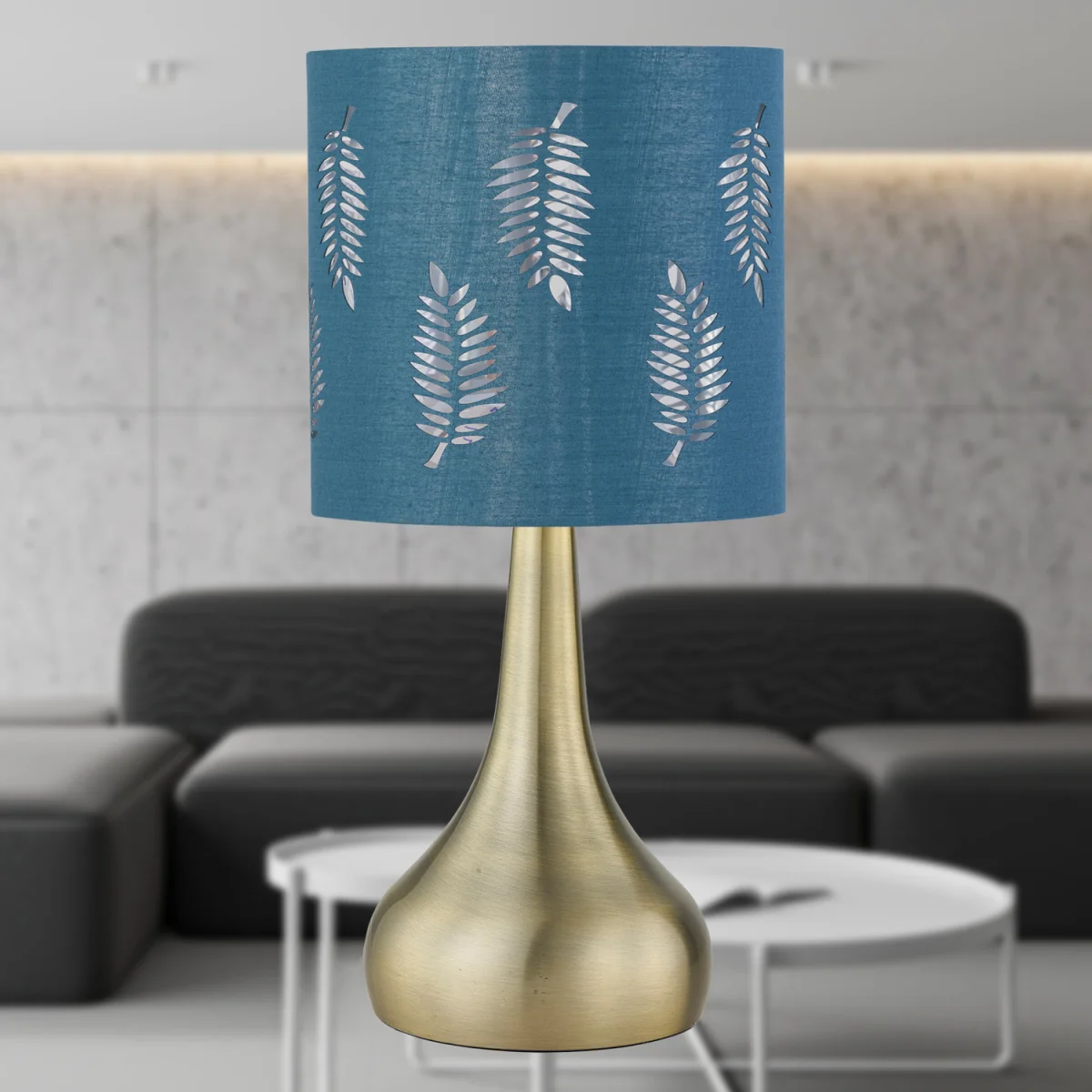 Set Of 2 Romana Antique Brass Touch Table Lamps Teal Fern Shade - Antique Brass & Teal – image 4